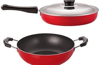 Nirlon 2 Pieces Rust Free Non-Stick Aluminium Kitchen Cooking Essential Combo Gift Set of Fry Pan-3.2 LTR & Kadhai-2 LTR