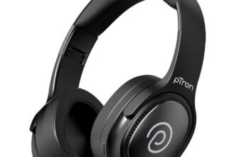 pTron Studio Pro w/ 65Hrs Playtime, Wireless Over Ear Headphones with HD Mic, Dual Device Pairing, TruTalk AI-ENC Calls, Low-Latency Game & Music, 40mm Drivers, BT5.4, Type-C Fast Charging (Noir)