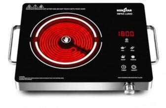 Kenstar Infra LUMO 2000W Infrared Stove with 11 Power Levels, 4 Preset Modes, Toughened Glass Top and Timer Function Silver Black