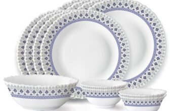 Larah by Borosil Ocean Fluted Series Opalware Dinner Set | 13 Pieces for Family of 4 | Microwave & Dishwasher Safe | Bone-Ash Free | Crockery Set for Dining & Gifting | Plates & Bowls | White