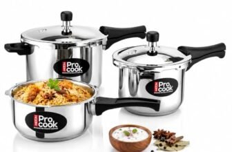 Milton Pro Cook 3-Layer Thick Triply Bottom I Induction & Gas Stove Friendly Stainless Steel Pressure Cooker Combo Set 2, 3, 5 Litre Capacity | Outer Lid | Sandwich Bottom Cookware Set | 5Y Warranty