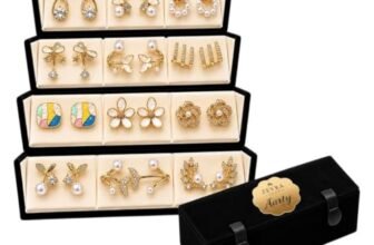ZEVRA LUXURY 12 Pairs Set Earrings for Women Girls with Stylish Organizer Box | Earring for Valentine Birthday Rakshabandhan Gifts for Girls Girlfriend Wife Sister (gold)