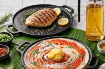 HomeWiz 2-in-1 Cast Iron Non Stick Tawa & Grill Pan 30 cm | Free Oil Dispenser 500ml | Pre-Seasoned Cast Iron Tawa For Roti & Dosa | Cast Iron Grill Pan For Fish & Steak|Works on Induction & Gas Stove