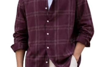 FINIVO FASHION Men’s Cotton Blend Checked Casual Shirt | Full Sleeve Regular Fit | Button Down Collared Shirt for Casual, Office and Everyday Wear Wine