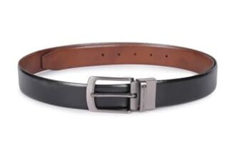 Louis Philippe Men’s 100% Italian Leather Brush Gun Metal Buckle Formal Reversible Belt