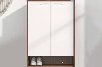 Nilkamal Ardor Shoe Cabinet with Dual Doors, 4 Closed Shelves | Oak & Frosty White