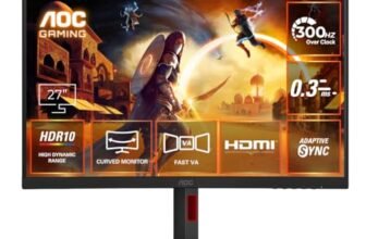 AOC C27G4Z 27″ FHD Curved Monitor, 280Hz~300Hz Refresh Rate, 0.3ms MPRT, Fast VA Panel, 1500R, AMD Free Sync Premium, HDR10, Height Adjustable, Sniper Gaming Mode, Flicker-Free, HDMI 2.0