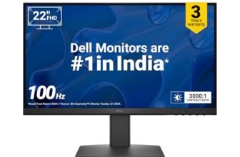 Dell SE2225HM 21.5″/54.6cm FHD, 100Hz Refresh, VA Panel, 5ms Response, Tilt Adjust, 3000:1 Contrast, 250 cd/m2, Ports: HDMI, DP 1.2, VGA, TÜV Rheinland 3-Star Eye Comfort, Ultra-Thin bezels Monitor