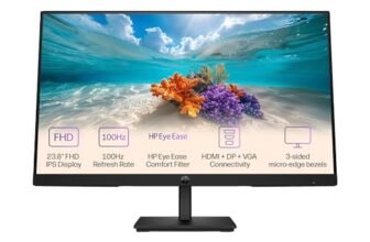 HP Series 3 Pro 23.8 inch(60.5cm) FHD Monitor, Energy Star Certified, VESA mountable, 3-Sided Borderless,IPS, 100Hz, LCD, Anti-Glare, 5ms Response time, Flicker-Free, 1 HDMI 1.4, Black, 3.77kg, 324pf