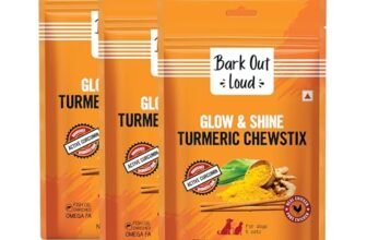 BARK OUT LOUD By Vivaldis Glow & Shine Turmeric Chewstix Fresh Chicken Treats with Pumpkin & Grape Seed Extract for Shiny Skin & Coat- Dogs & Cats Pack of 3, All Life Stages