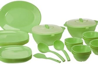 SignoraWare BPA Free Plastic Square Dinner Set | Microwave Safe | Unbreakable & Lightweight | Odor-Free | Great for Parties & Gatherings | Ideal for Regular Home Meals (Set of 32 pcs | Green)