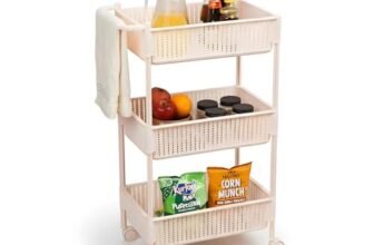 Nayasa Rope Kitchen Trolley with Wheels | 3-Layer Metal Vegetable Basket Stand & Kitchen Storage Rack | Multipurpose Kitchen Organizer for Onion Potato Storage | Ivory