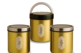 Wonderchef Ambrosia Kitchen Organiser 3 Pc. Set with See-through Lid for Kitchen/Dining Table, Store Tea Coffee Sugar, Airtight Transparent Lid with Silicone Lock Mechanism, 1-Yr Warranty, Gold Finish