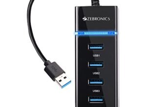 Zebronics 300HB 4 Port USB 3.0 Hub with Hi-Speed Data Transfer, LED Indication, 15cm Cable, Backward Compatible, Multi Device Connection, Plug Play Usage, Glossy Finish and Lightweight Design