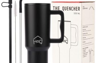 House of Quirk 1200ML Stainless Steel Tumbler with Handle & Lid, 2 Straws – Large Travel Mug Water Cup for Gym, Office & Outdoor Use (Black)