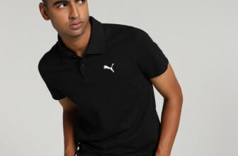 PUMA Solid Men Polo Neck Black T-Shirt