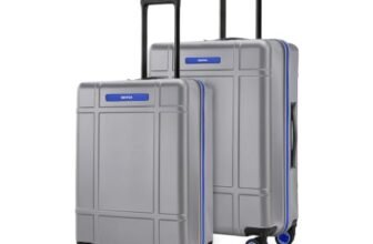 SNITCH Blink 2Pc Set Silver Polycarbonate Hard Travel Suitcase – Trolley Bag Set of 2 & Luggage with 8 Wheels, Premium Lock, Wet & Dry Pouch & Free Shoe Bag