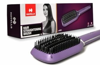 Havells Keratin Infused Hair Straightener Brush With Temperature Control For All Hair Types | 50 Watts | 2 Years Guarantee | Stunning Purple | Hs4201