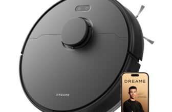 DREAME D9 Max Gen2 Robot Vacuum Cleaner, 6000Pa Vacuum Robot with Mop Function, Movable Brush, Multi-Floor Maps, Ideal for Carpets, Hard Floors and Pet Hair, Black, 285 Minutes