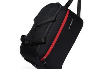 Lavie Sport Polyester Lino M Large Size 63 Cms Duffle Wheeler Bag | 2 Wheel Duffle Bag | Duffle Bag with Adjustable Handle, 28 Cm, Black