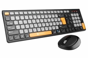 Portronics Key7 Combo Wireless Keyboard & Mouse Set with Copilot AI, 2.4 GHz USB Receiver, 10m Range, 12 Shortcut Keys, Adjustable DPI (Up to 1600), 10M Key Life for PC, Laptop, Mac(Grey+Orange)