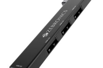 ZEBRONICS TA210U, 4 in 1 Type-C to USB Hub, USB 3.0, 4 USB Ports, Speeds Upto 5 Gbps, Metal Body, for Mac | Laptops, Black
