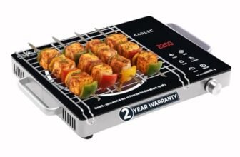 CADLEC HeatMate 2200W Infrared Cooktop | Versatile Cooking, All Utensils Compatible, 3 Preset Cooking Modes, Touch Control, Crystal Glass Plate & Digital Display | Barbecue Grill Rack | Black