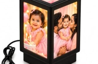 Personalized Rotating Photo Lamp with 4 Photos | Customised 360 Degree LED Memory Lamp | Birthday, Anniversary, Wedding Gift for Couple, Kids, Parents & Family