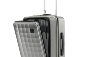 SNITCH Rubik Laptop Cabin Size Silver Polycarbonate Hard Travel Suitcase – Trolley Bag Small & Luggage with 8 Wheels, Premium Lock, Laptop Compartment & Free Shoe Bag