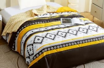 MollisHomes Ac Comforter Single Bed Boho with Satin Finish 240 GSM – Reversible AC Comforter -Black & Yellow, Aztec Comforter Quilt Duvet Dohar Blanket for Mild Summer 150 X 225 cm