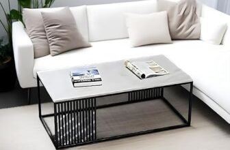 Furniture Café Modern Rectangular Coffee Table with White Marble Top and Gold Metal Frame – Contemporary Center Table for Living Room (Black & White)