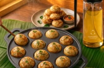 HomeWiz Cast Iron Appe Pan 12 Cavity 26 cm | Free Oil Dispenser 500ml | Pre-Seasoned Appe Maker for Appam, Paniyaram & Appe | Non Stick Appam Pan | Naturally Non-Stick | Works On Induction & Gas