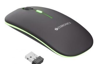 Zebronics Wireless Mouse, Dual Mode 2.4GHz + BT, Up to 1600 DPI, USB Nano Receiver, Lightweight Design, Multicolor LED Lights, Rechargeable Battery (Blanc, Grey)