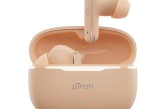pTron Bassbuds Eon in-Ear TWS Earbuds w/ 13mm Drivers, 45Hrs Playtime, Dual HD Mic & TruTalk AI-ENC Calls, Custom EQ,Mobile App, Bluetooth v6.0 Headphones,Voice Assist., Type C Charging & IPX5 (Peach)