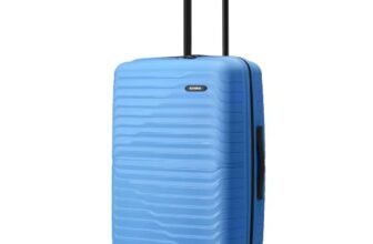 HRX Kyoto Medium Size Light Blue Polypropylene Hard Shell Suitcase – Premium Travel Trolley Bag with 8 Spinner Wheels, Number Lock & Water Resistant Body