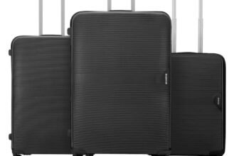 HRX Parabola 3-Piece Luggage Set Haileys Black Polypropylene Hard Shell Suitcase Set – Premium Travel Trolley Bags with 8 Spinner Wheels, Number Lock & Water Resistant Body
