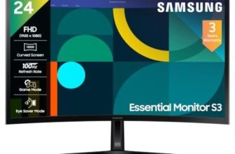 Samsung 24″ Curved Monitor|1800R Curved Screen|100Hz|4ms|SRGB 95%|Ports-HDMI,D-Sub,Headphone|Game Mode|EyeSaver Mode|16.7M Color Support|Flicker Free|Off Timer Plus|LS24D368GAWXXL|Black