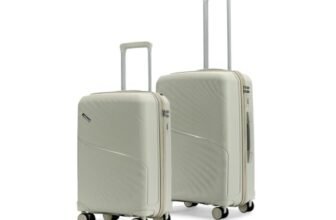 LAttitude By Provogue Meridian Set of 2 Trolley Bags Cabin + Medium Polypropylene Hard Suitcase, 8 Spinner Wheels, 2-Pocket Convipack, Recessed Number Lock for Men & Women Ghost Grey/Limestone Grey