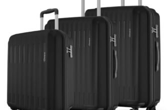 Safari Genius Alley Set of 3 (Cabin + Medium + Large) Trolley Bags, Hard Case Polypropylene, 4 Wheels, 360 Degree Wheeling Luggage, Suitcase for Travel, Black