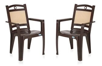 Nilkamal Plastic Chair for Living room with Arm |Set of 2 | 3 Year Warranty | For Home, Living Room, Outdoor | Brown & Beige Colour | CHR2197