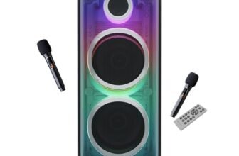 Zebronics 160W Party DJ Speaker, Dual Mic, Karaoke, 2X Full-Range 25.4cm Driver, TWS, 4EQ Modes, 6.3mm Dual Mic & a Guitar in, BT, USB, AUX, RGB, LED Display (Party Fyre 510)