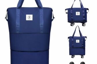 Btag Travel Duffle Bag with Wheels | Convertible Handbag, Trolley & Shoulder Luggage for Clothes | Space-Saving Foldable Travel Companion | Expandable & Waterproof Traveling Bag for Unisex (Navy Blue)