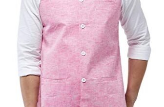 SOJANYA (Since 1958 Men’s Cotton Linen Blend Pink Nehru Jacket, Size: 44
