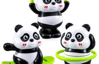 Cute Panda Spinning Balance Toy, Kids Tumbler Activity Toy with Hula Hoop, Skateboard and Jump Rope Modes for Indoor Play and Fun