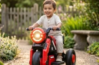 Tondu Bolt Electric Bike for Kids Ages 2-5 Years – Battery Operated Ride-On Motorcycle Toy with Music Player, LED Light, Foot Pedal, Forward & Reverse Drive – 40kg Capacity – Rechargeable – Red