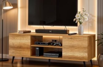 ABOUT SPACE TV Unit – Engineered Wooden TV Stand Table with Bottom Open Storage, Adjustable Shelves & 2 Closed Cabinets for Set Top Box WiFi Router Stand (CM Oak – L 136 x B 40.5 x H 53 cm)