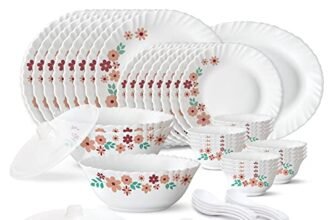 Larah by Borosil 47 Pc Ayana Opalware Dinner Set for Family of 8, Microwave & Dishwasher Safe Silk Series Crockery for Dining & Gifting, Bone Ash Free Plates & Bowls