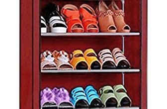 FLIPZON Multipurpose 5 Shelves Shoe Rack with Zip Door Cover & Side Pockets, Multiuse Wide Shelve Storage Rack for footwear, Toys, clothes with Dustproof Cover (5 Shelves) (Maroon)