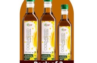 Rav Organics Certified Organic Cold Pressed Mustard Oil – 1 Litre Each (Pack of 2) | Total 2 Litres + 500 ml Free | Pure Cooking Oil Rich in MUFA & PUFA – Omega 3| Sarson Oil for Traditional Indian Flavor for Tadka & Pickle, Kachi Ghani | No Argemone oil | Clean Lable Food – Full of Nutrients
