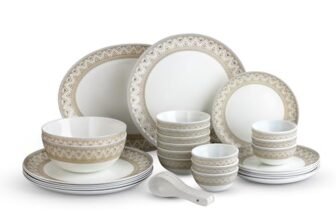 Cello Opalware Divine Series Trinity 33 Pieces Dinner Set | Opal Glass Crockery for 6 | Bone Ash-Free, Lightweight, Elegant White Plate & Bowl Set |Opalglass Dinner Set for Daily Use & Gifting